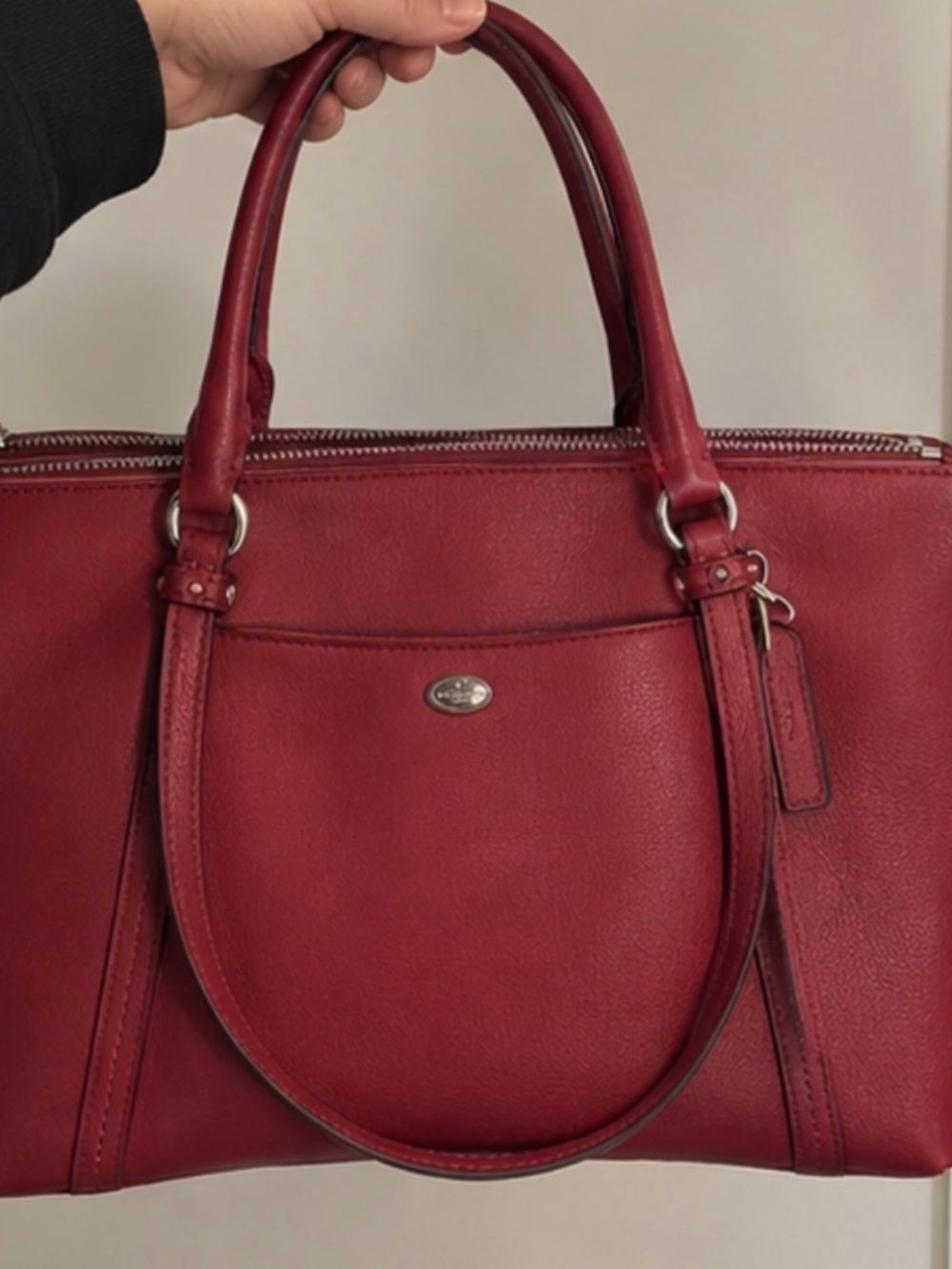 Coach Peyton Leather Jordan Double Zip Carryall F25669 Red Leather Tote Purse